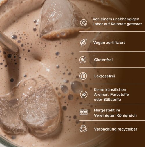 Clean Protein: unabhängig laborgetestet, vegan zertifiziert, glutenfrei, laktosefrei, ohne künstliche Aromen
